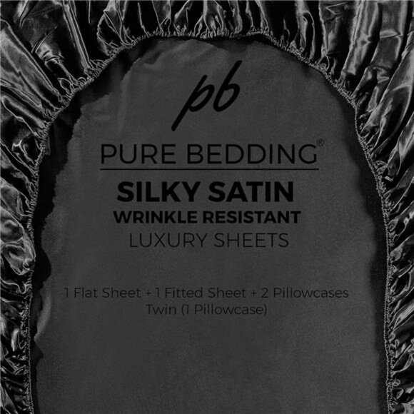 Satin Sheets Queen [4-Piece, Black] Hotel Luxury Silky Bed Sheets - Extra Soft - Picture 5 of 7